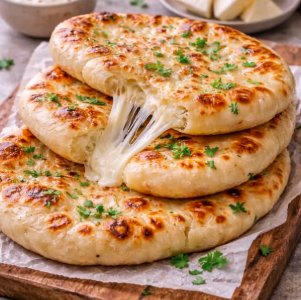 Cheesy Naan Bread Recipe with Mozzarella & Parsley