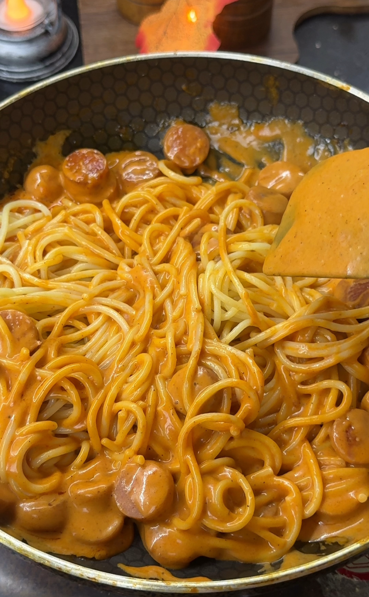 Creamy Hot Dog Spaghetti Skillet-Easy Cheesy Dinner